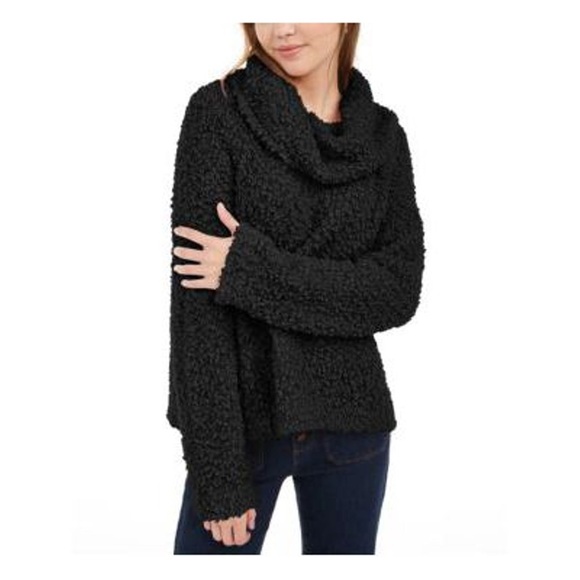 NWT Hippie Rose Cowl Neck Fluffy Sweater Black Large - Picture 1 of 4